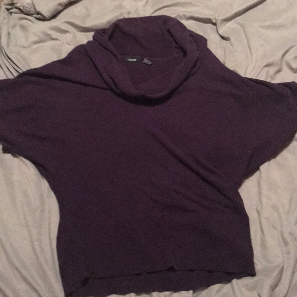 Purple cowl neck short sleeve sweater